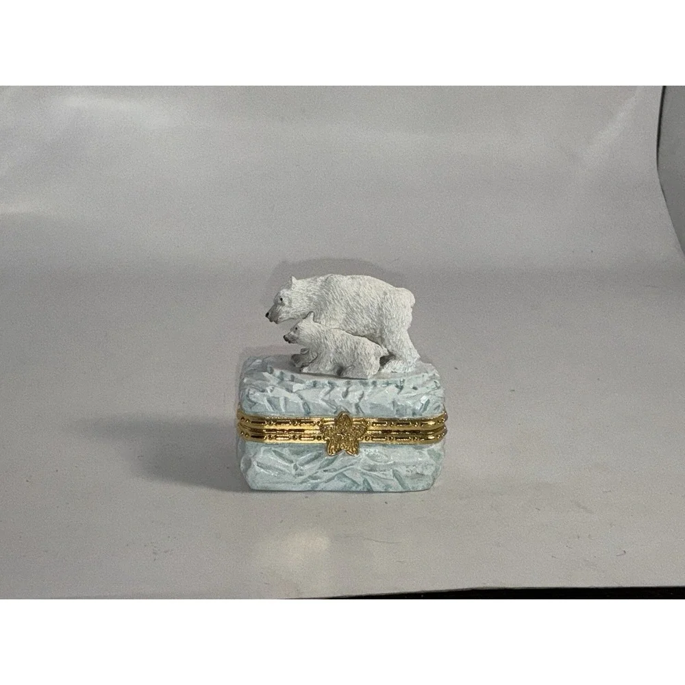 Polar Bears Trinket Box Ranger International Corp 1998‎ Gold Trim Felt Lined